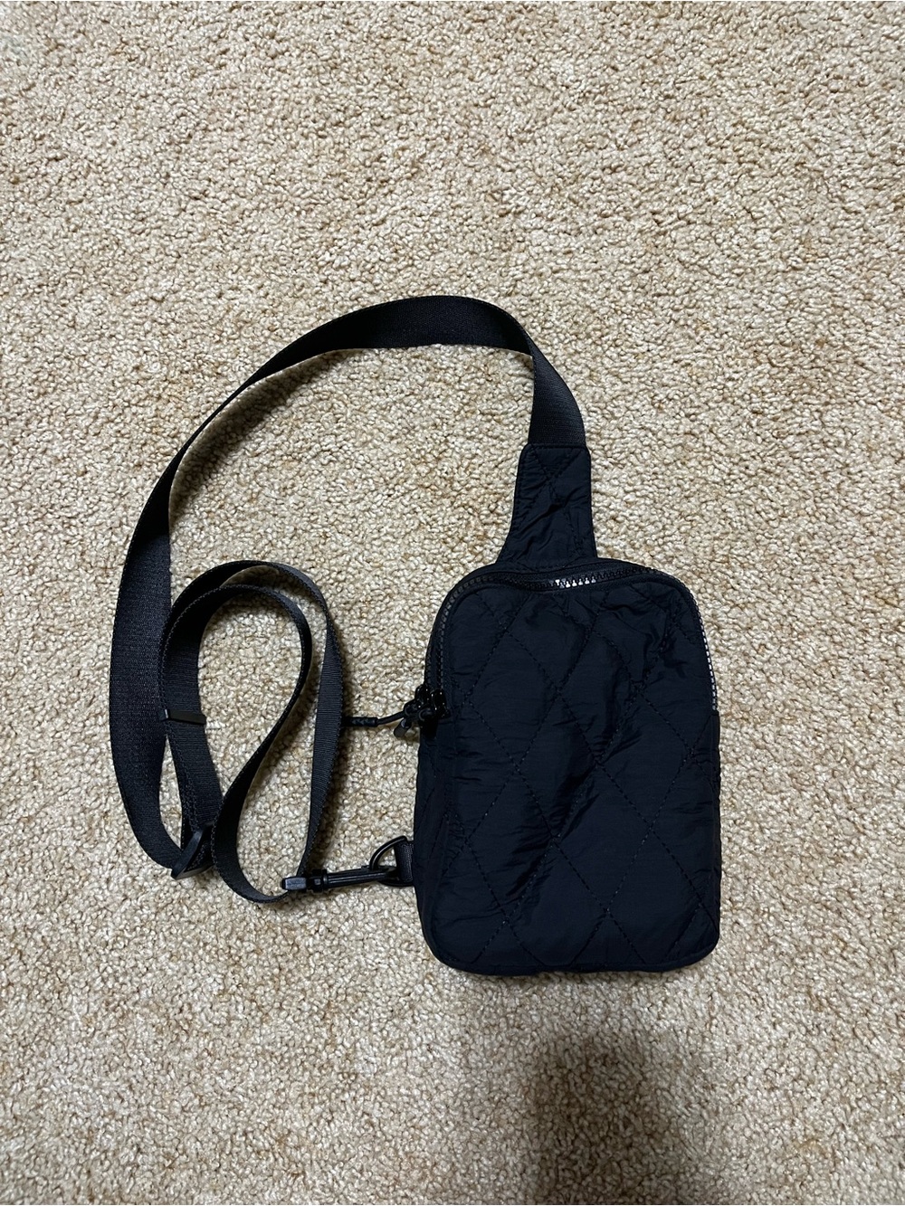 Quilted Black Crossbody Sling Bag with Adjustable Strap